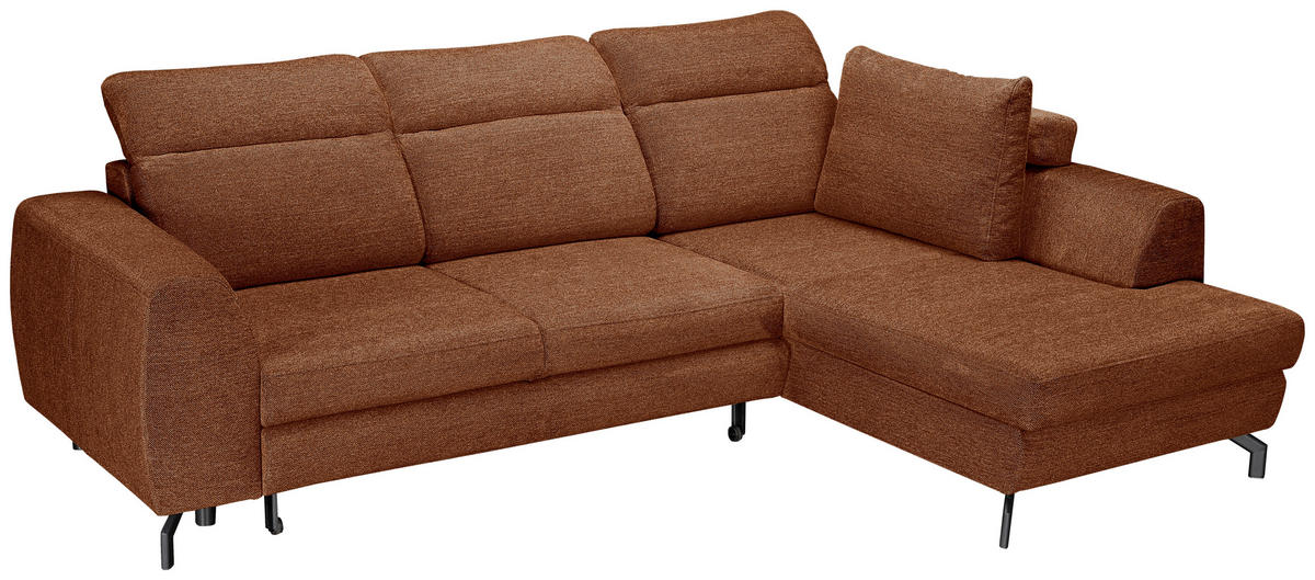 ECKSOFA Cognac Chenille  - Cognac/Schwarz, KONVENTIONELL, Textil/Metall (266/185cm) - Carryhome