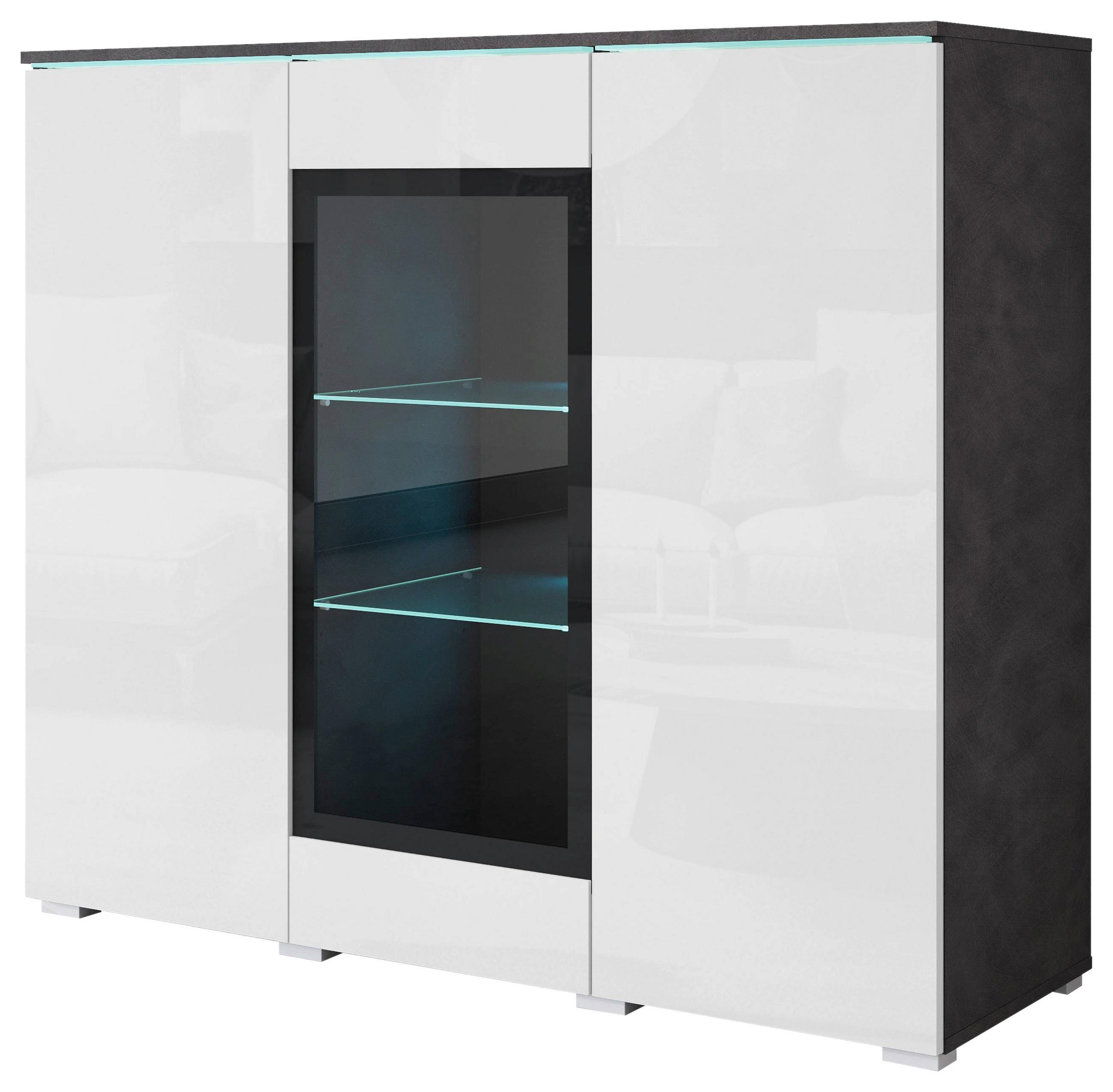 P & B VYSOKÁ KOMODA, antracitová, biela s vysokým leskom, 120/103,3/39,5 cm