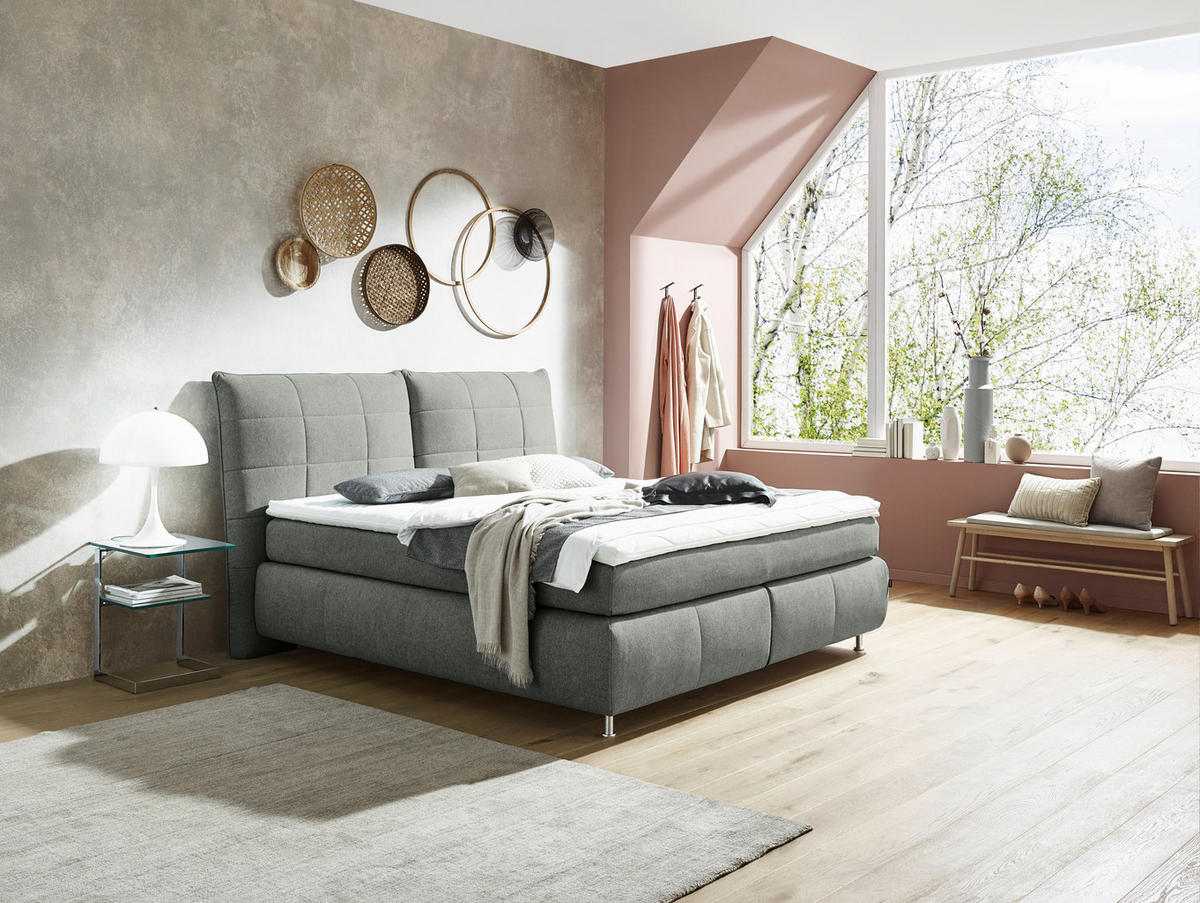 BOXSPRINGBETT 180/200 cm  in Grau  - Edelstahlfarben/Grau, KONVENTIONELL, Textil (180/200cm) - Dieter Knoll