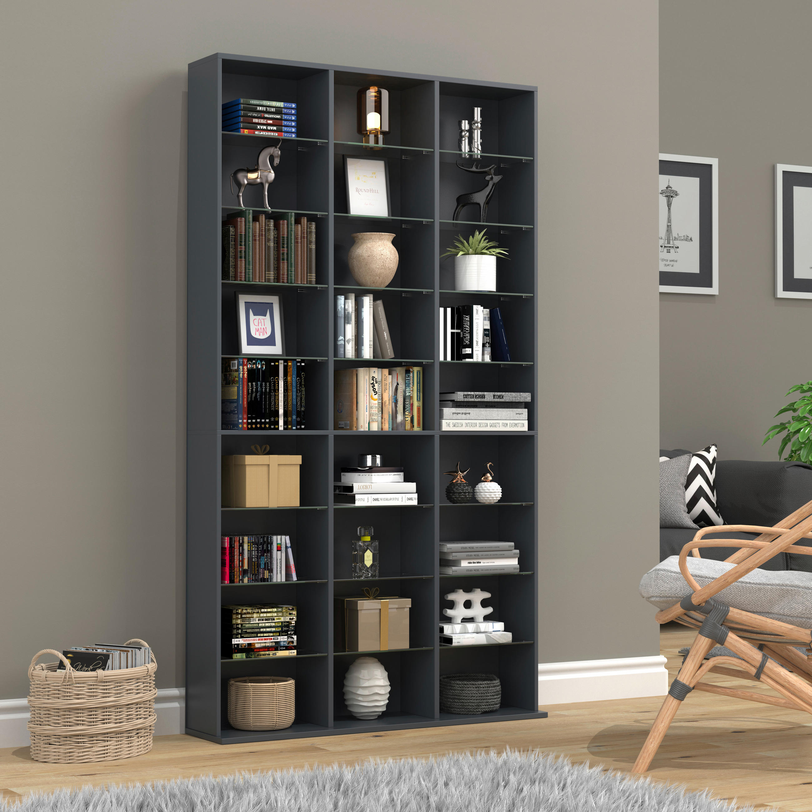 STANDREGAL Anthrazit  - Anthrazit, Design, Glas/Holzwerkstoff (102/181/23cm) - MID.YOU