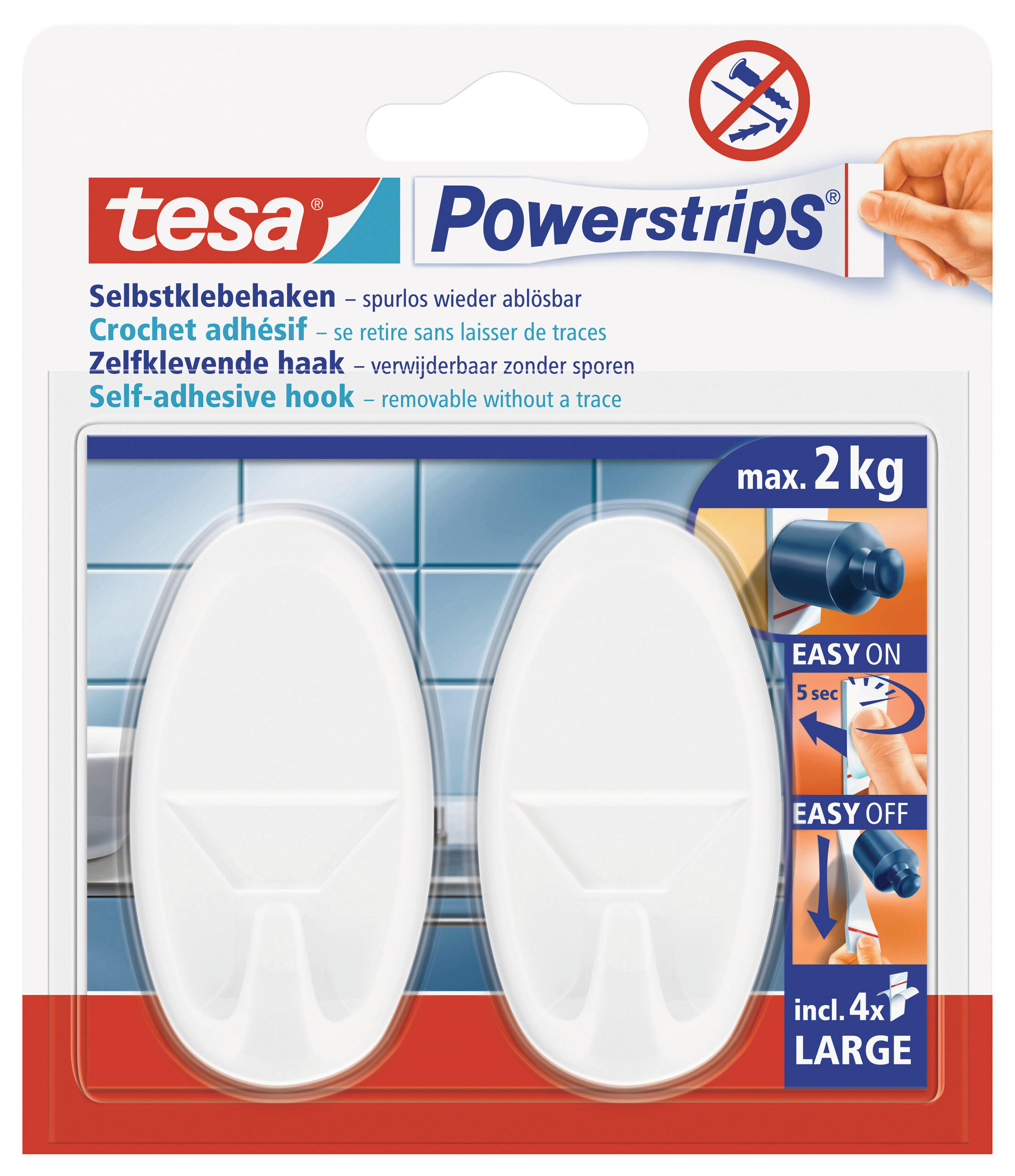 KLEBEHAKEN 2 Stück  in Weiß  - Weiß, Basics, Kunststoff (2,5/4,5/1,7cm) - Tesa