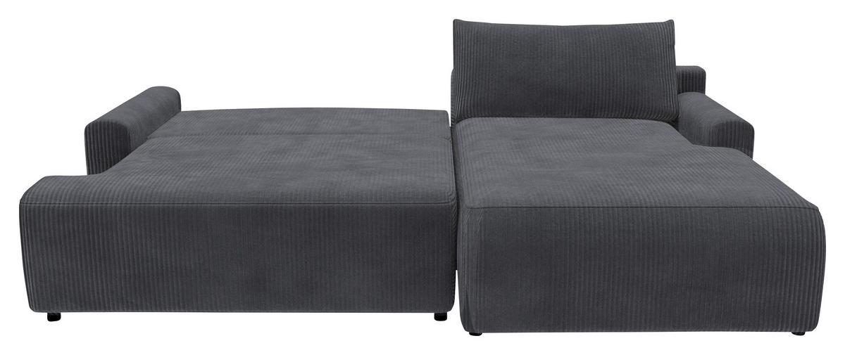 ECKSCHLAFSOFA  mit Schlafen auf Sitzhöhe, Rücken echt, Armteil links, Armteil rechts Cord Anthrazit  - Anthrazit/Schwarz, MODERN, Kunststoff/Textil (253/167cm) - Trendmanufaktur