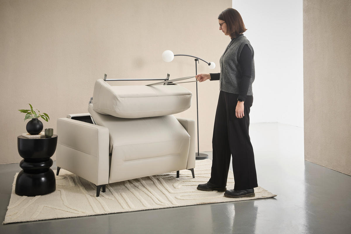 SCHLAFSESSEL Echtleder Hellgrau    - Hellgrau/Schwarz, Design, Leder/Metall (115/89/97cm) - Novel