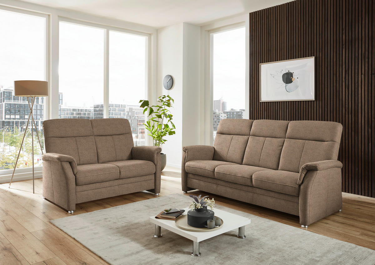 2-SITZER-SOFA  in Flachgewebe Hellbraun  - Hellbraun/Alufarben, KONVENTIONELL, Textil/Metall (142/100/89cm) - Beldomo Comfort