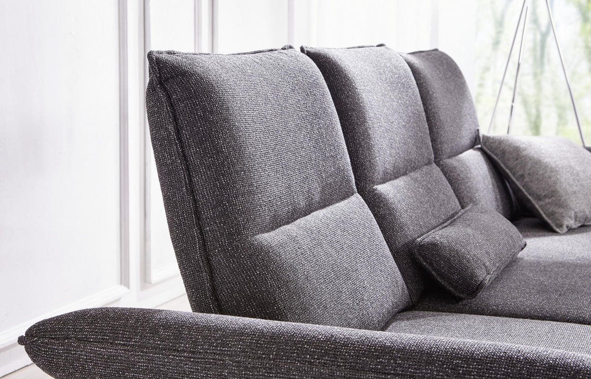 ECKSOFA in Webstoff Anthrazit  - Chromfarben/Anthrazit, Design, Textil/Metall (291/164cm) - Chilliano