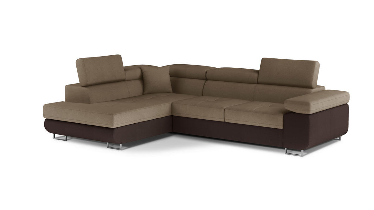 ECKSOFA  Braun, Dunkelbraun Textilgeflecht  - Chromfarben/Dunkelbraun, Design, Textil/Metall (203/272cm) - MID.YOU