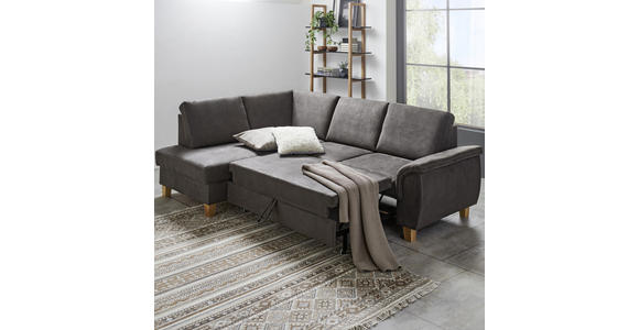 ECKSOFA inkl.Funktionen Braun Flachgewebe  - Eichefarben/Braun, Design, Holz/Textil (253/185cm) - Cantus