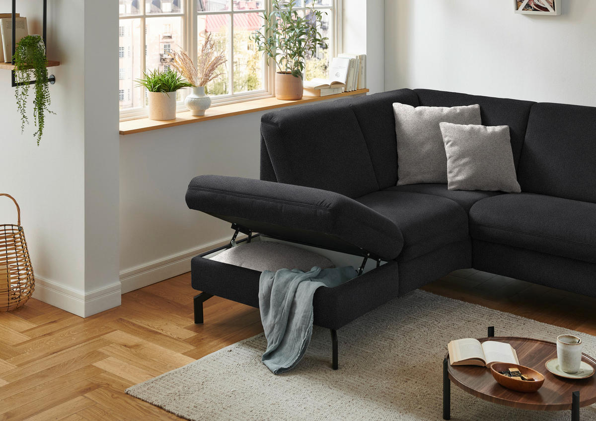 ECKSOFA in Flachgewebe Schwarz  - Schwarz, Konventionell, Textil/Metall (190/241cm) - Beldomo Comfort