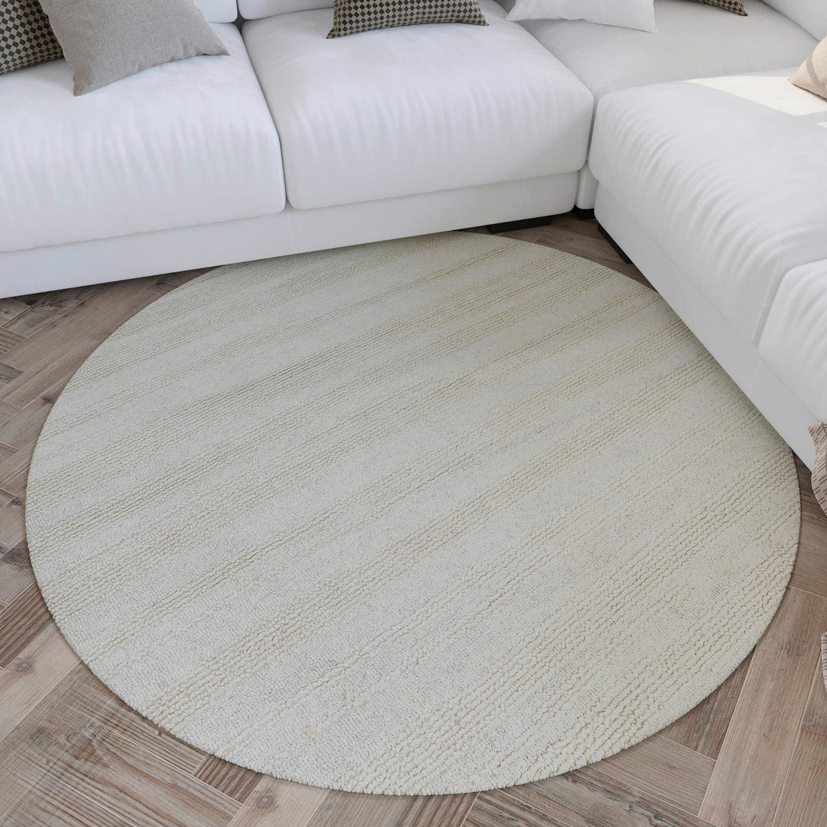 WEBTEPPICH Wohnzimmer 180 cm Hamptons Twentyseven Creme rund  - Creme, Design, Textil (180cm) - WECON HOME