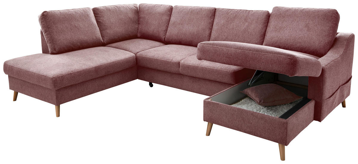 WOHNLANDSCHAFT in Struktur Rosa  - Naturfarben/Rosa, Konventionell, Holz/Textil (200/301/150cm) - P & B
