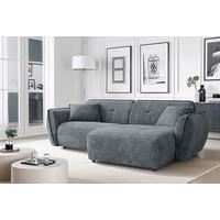 ECKSOFA Nelia in Chenille Dunkelgrau  252/155 cm  - Dunkelgrau/Schwarz, Design, Kunststoff/Textil (252/155cm) - P & B