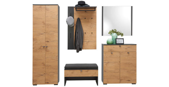 GARDEROBE 7-teilig in 240/200/34 cm - Eichefarben/Anthrazit, Design, Holzwerkstoff (240/200/34cm) - Moderano