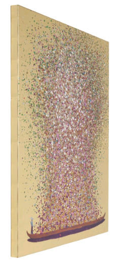 BILD Blumen  - Bordeaux/Goldfarben, Trend, Holz/Textil (120/160/3,5cm) - Kare-Design