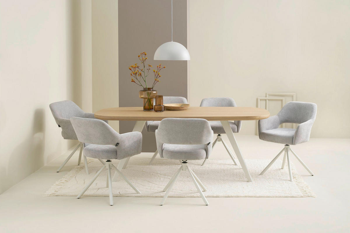 ESSTISCH 200/100/76 cm Nachbildung  Metall, Holzwerkstoff bootsförmig Eiche Bianco  - Eiche Bianco/Schwarz, MODERN, Holzwerkstoff/Metall (200/100/76cm) - Schöner Wohnen