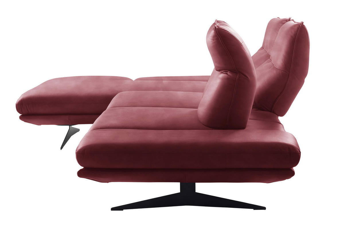 ECKSOFA Kirschrot Echtleder Armteilverstellung, Kopfteilverstellung, Sitztiefenverstellung  - Schwarz/Kirschrot, Design, Leder/Metall (180/291cm) - Celina Home