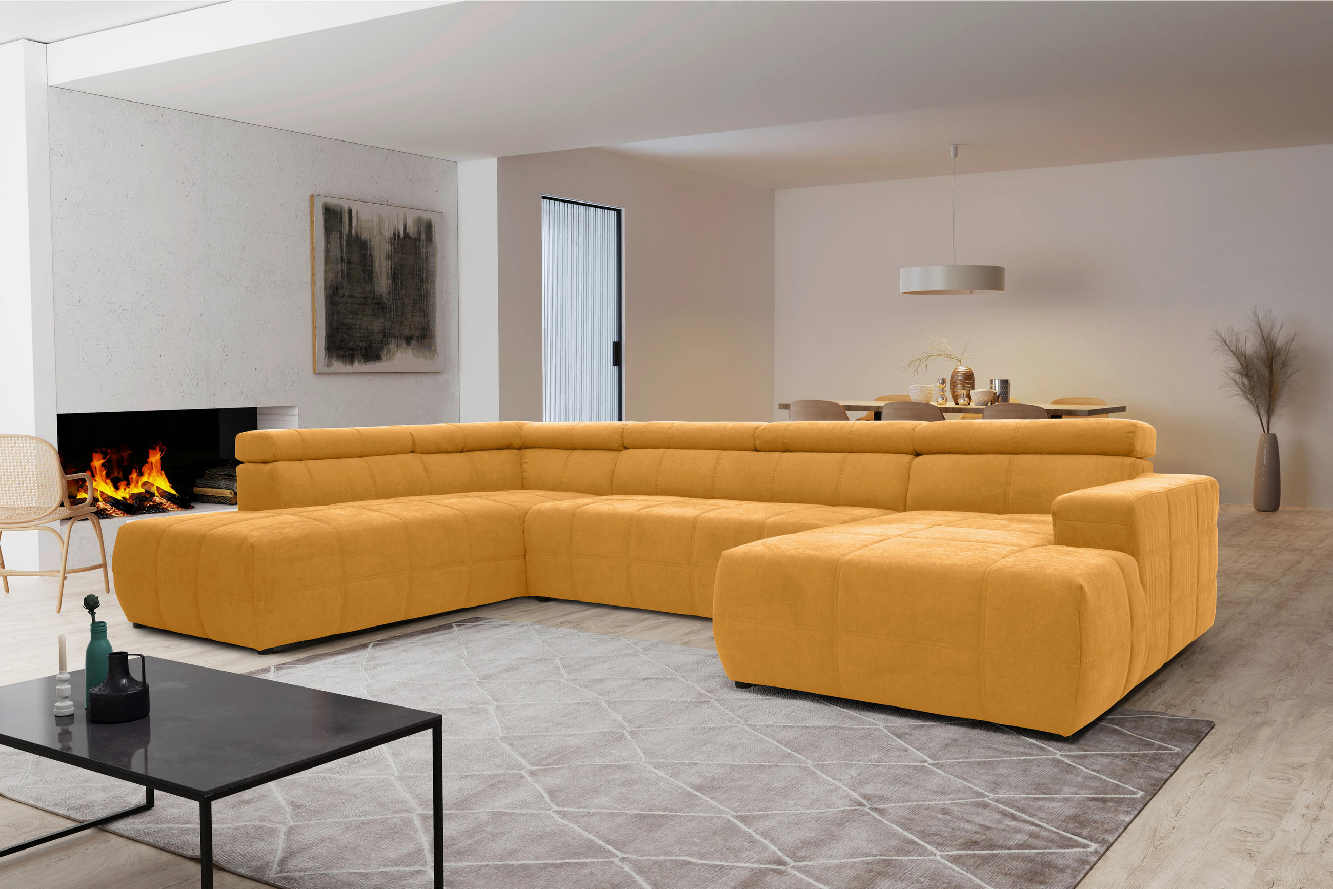 WOHNLANDSCHAFT Orange Mikrofaser - Schwarz/Orange, Design, Kunststoff/Textil (228/359/175cm) - MID.YOU