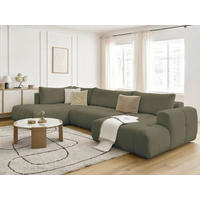 WOHNLANDSCHAFT  FUJI  Grün Bouclé  - Schwarz/Grün, MODERN, Kunststoff/Textil (204/377/160cm)