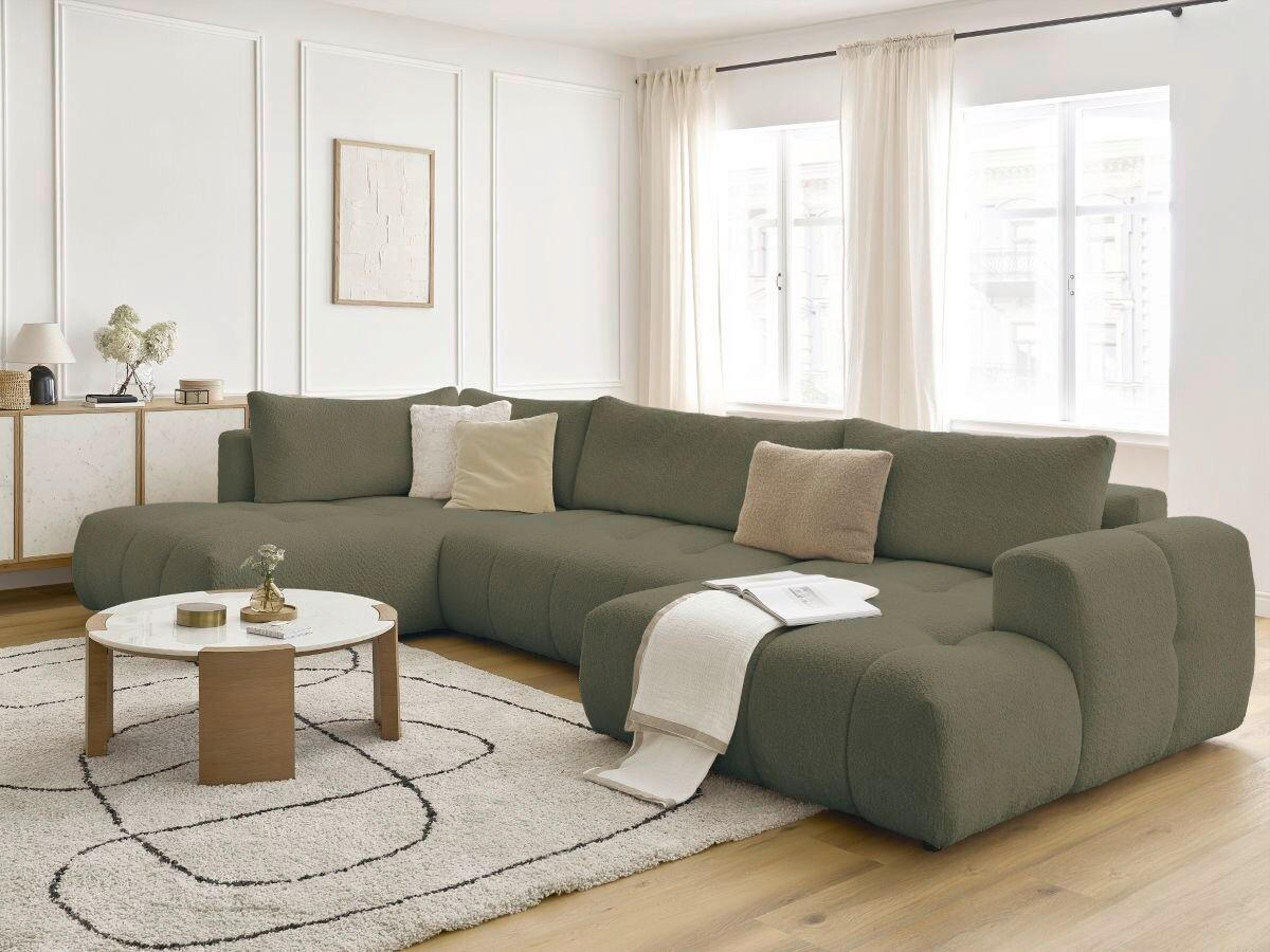 WOHNLANDSCHAFT  FUJI  Grün Bouclé  - Schwarz/Grün, MODERN, Kunststoff/Textil (204/377/160cm)