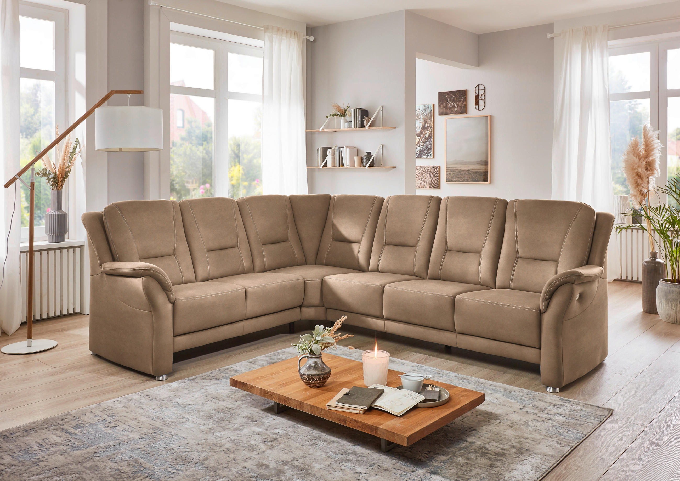 ECKSOFA in Mikrofaser Beige  - Beige/Alufarben, Konventionell, Textil/Metall (223/275cm) - Beldomo Comfort