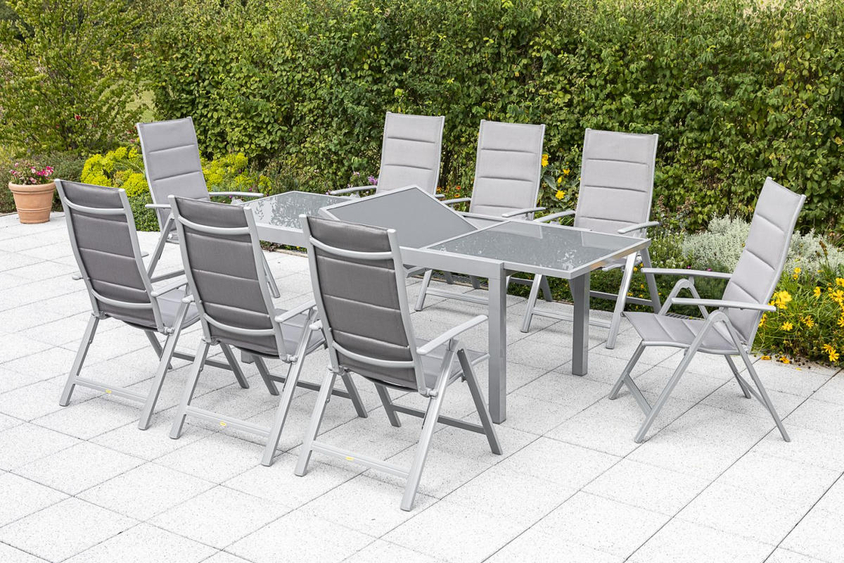 GARTENTISCHGRUPPE Aluminium  - Silberfarben/Braun, ROMANTIK / LANDHAUS, Glas/Textil - Gardenson