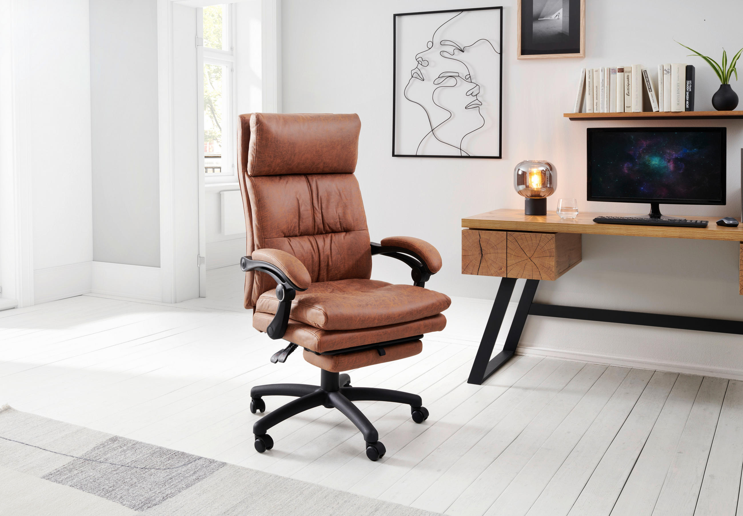 CHEFSESSEL in Mikrofaser Braun - Schwarz/Braun, Lifestyle, Holz/Kunststoff (66/114 - 122/71,5cm) - MID.YOU