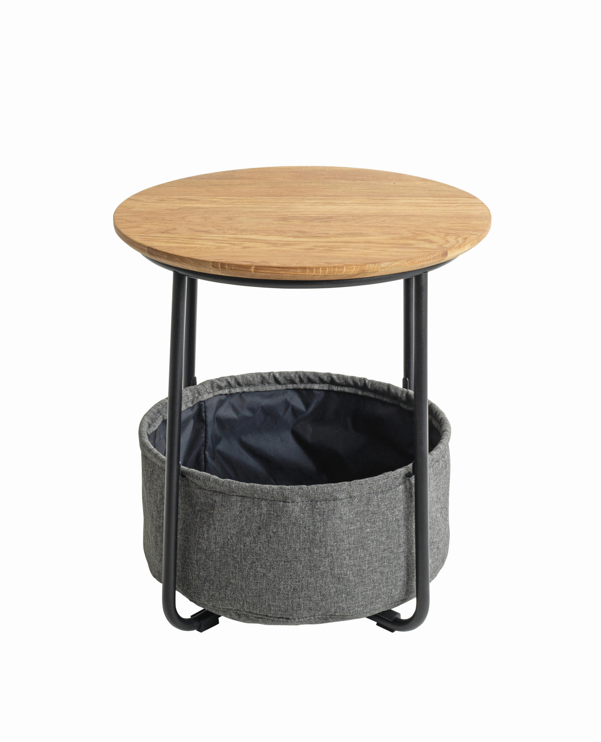 Beistelltisch Rubi 2 45/45/50 cm Eiche Hartholz Grau, Schwarz, Eichefarben rund  - Eichefarben/Schwarz, Trend, Holz/Textil (45/45/50cm)