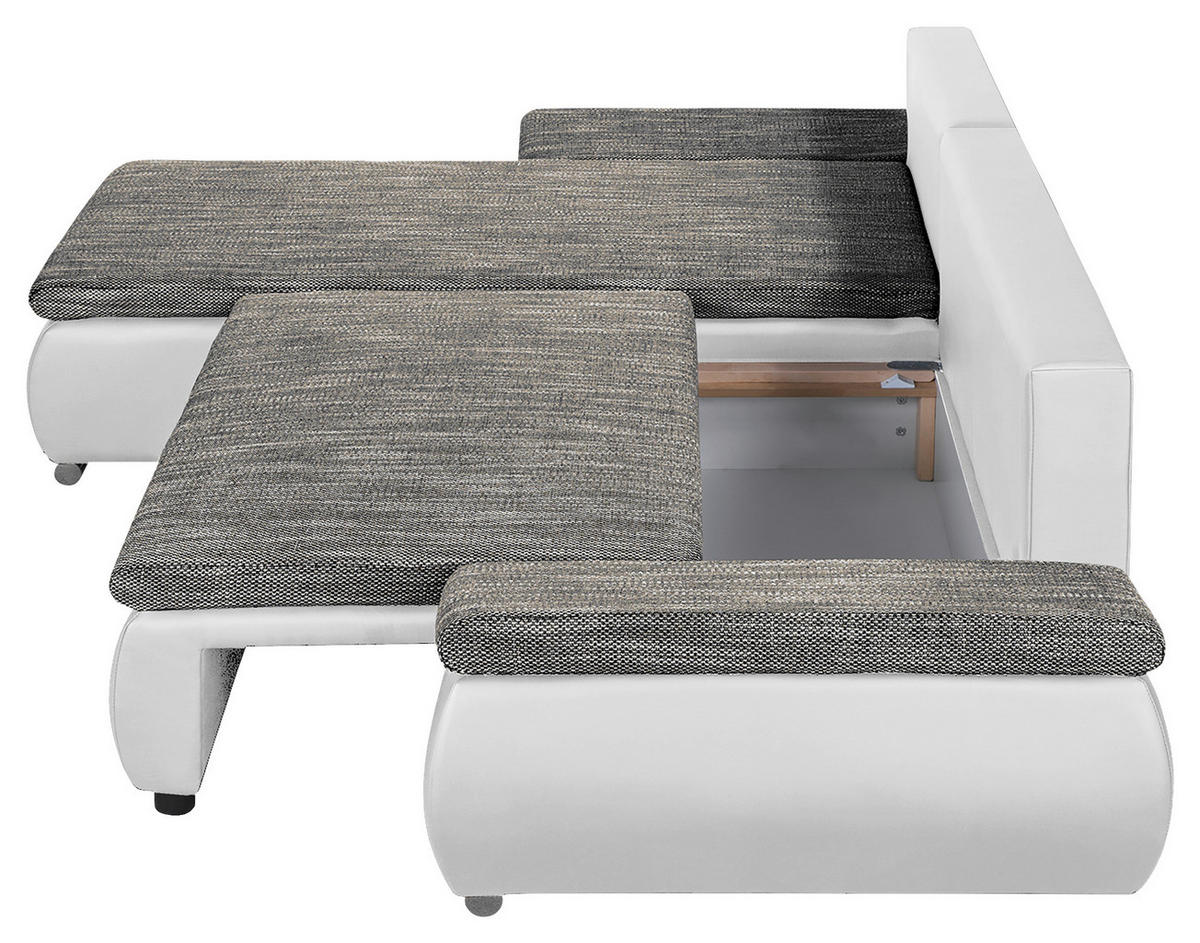 ECKSOFA Grau, Weiß Textilgeflecht  - Chromfarben/Schwarz, Design, Textil (266/175cm) - Livetastic