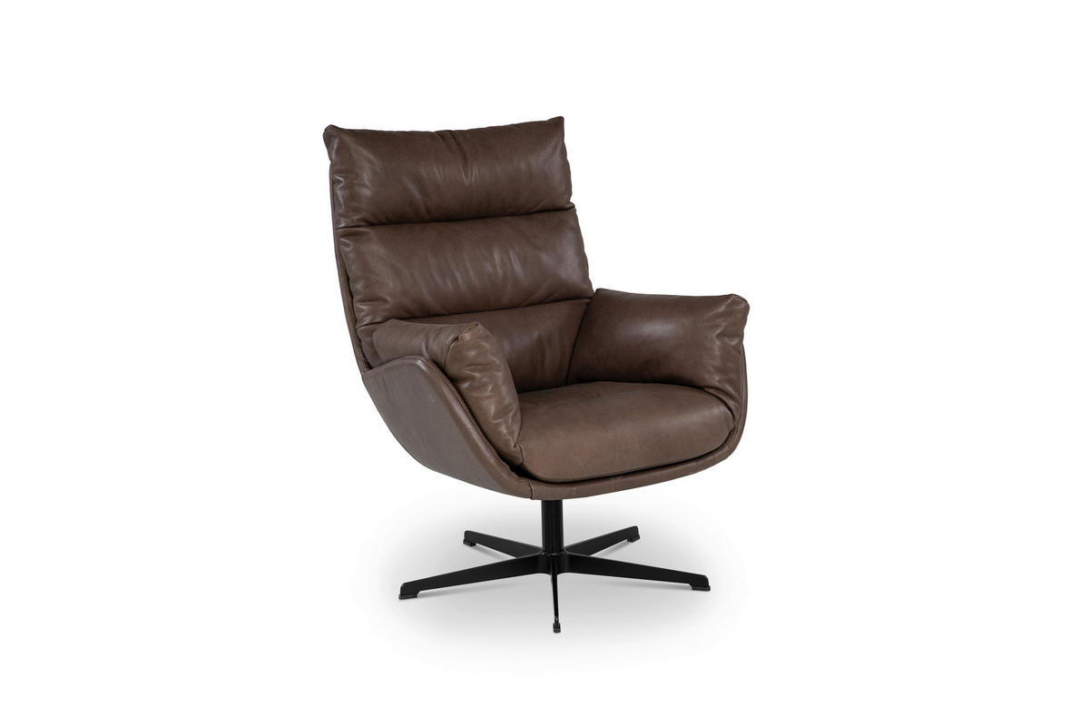 SESSEL in Echtleder Dunkelbraun  - Dunkelbraun/Schwarz, MODERN, Leder/Metall (80/103/91cm) - Designwerk
