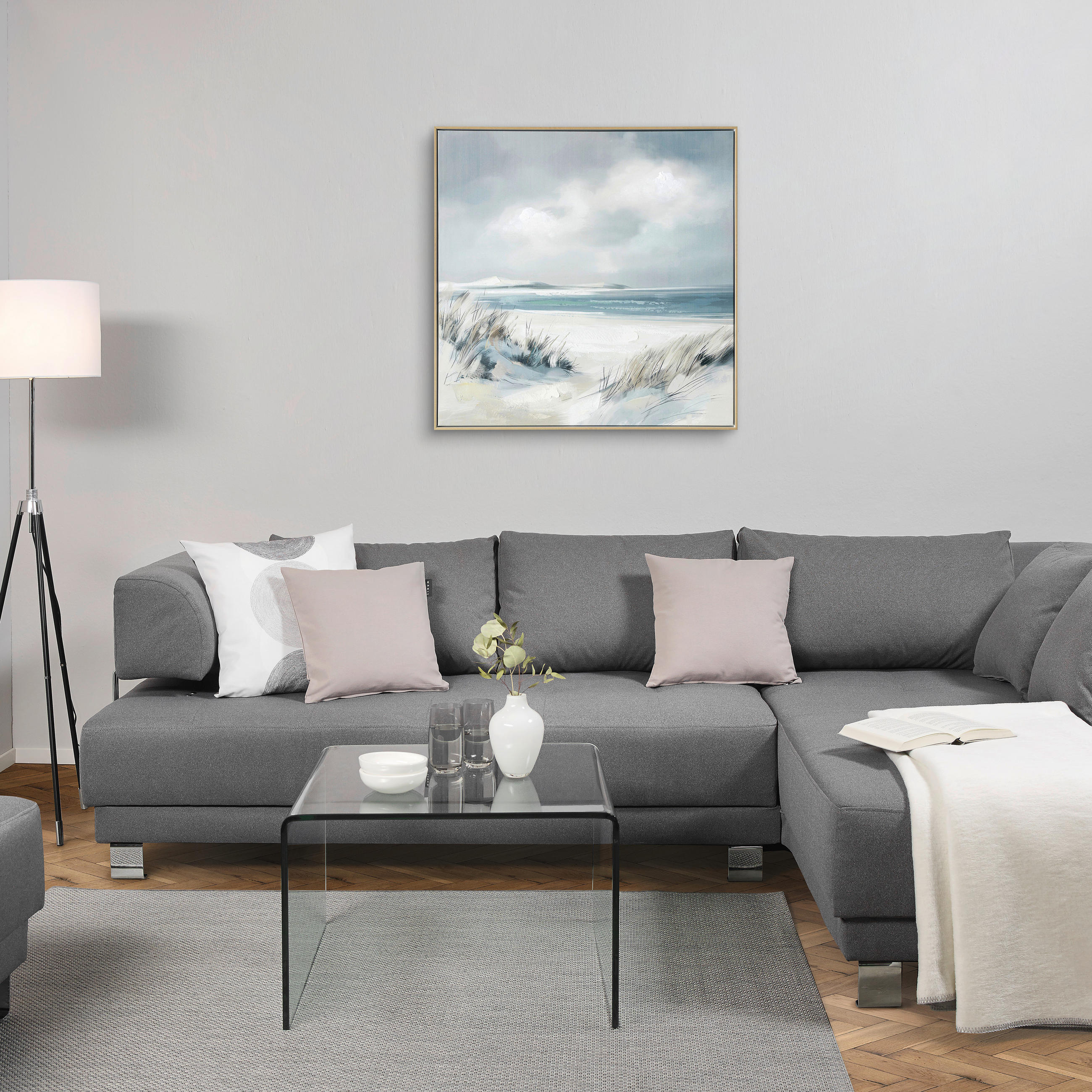 TISAK NA PLATNU 100/100 cm - bež/plava, Natur, drvo/tekstil (100/100cm) - Monee