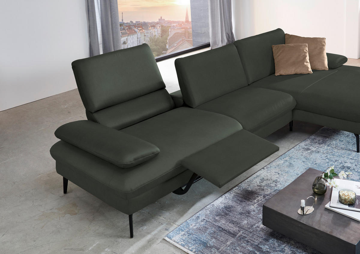 ECKSOFA in Echtleder Dunkelgrün  - Dunkelgrün/Schwarz, Design, Leder/Metall (325/157cm) - Dieter Knoll