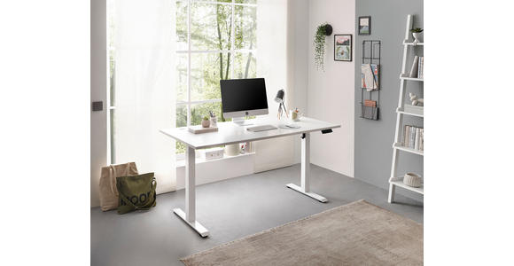 SCHREIBTISCH höhenverstellbar, Kabeldurchlass, Memoryschalter - Weiß, MODERN, Holzwerkstoff/Metall (160/77/72-120cm) - Carryhome