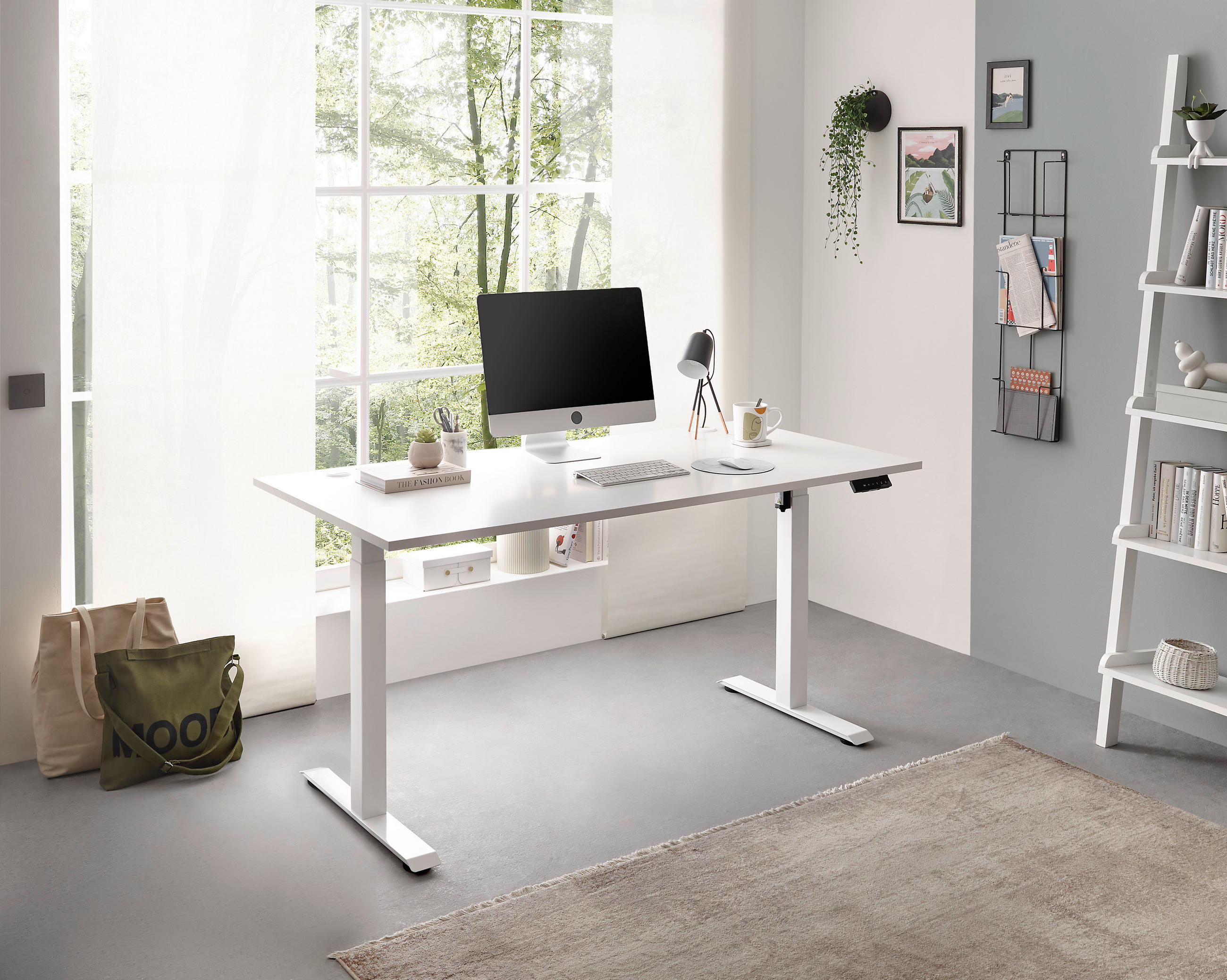 SCHREIBTISCH höhenverstellbar, Kabeldurchlass, Memoryschalter  - Weiß, MODERN, Holzwerkstoff/Metall (160/77/72-120cm) - Carryhome