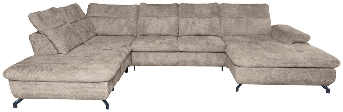 WOHNLANDSCHAFT in Struktur Beige  - Beige/Schwarz, KONVENTIONELL, Textil/Metall (253/357/188cm) - Carryhome