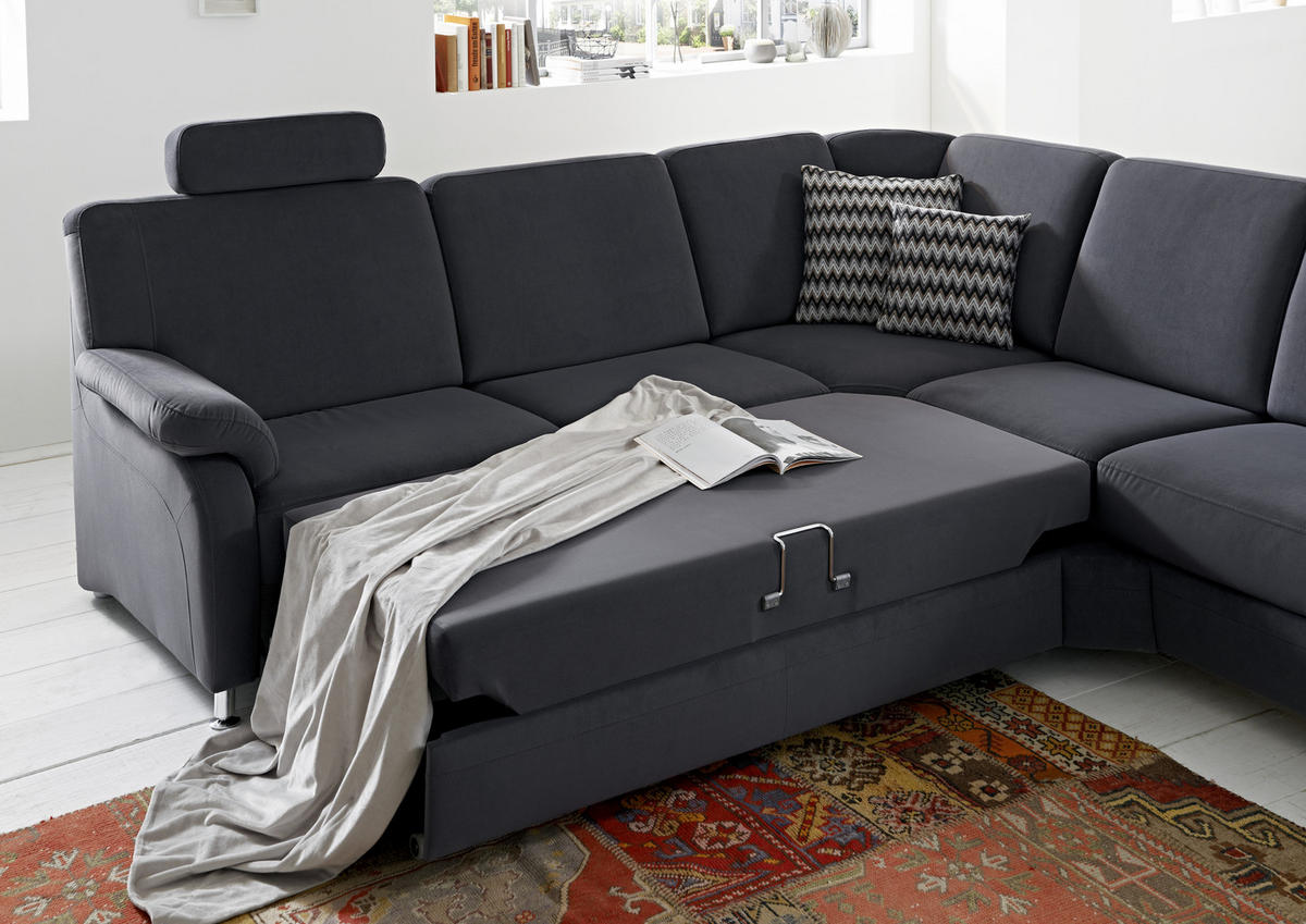 ECKSOFA in Flachgewebe Anthrazit  - Anthrazit/Alufarben, Konventionell, Textil/Metall (269/289cm) - Beldomo System