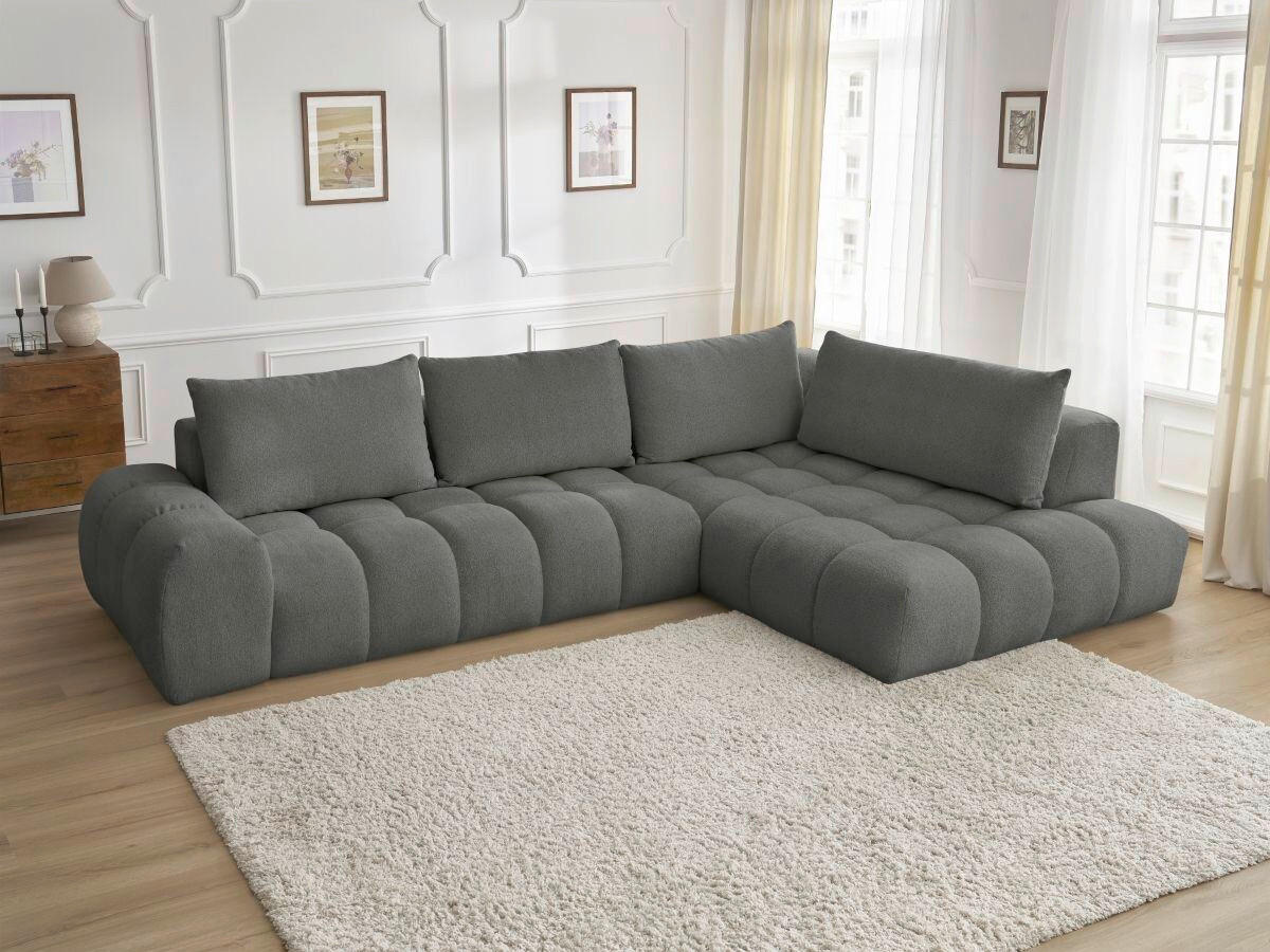 ECKSOFA Ottomane rechts  EVEREST Dunkelgrau Flachgewebe  - Dunkelgrau/Schwarz, MODERN, Kunststoff/Textil (352/210cm) - Livetastic
