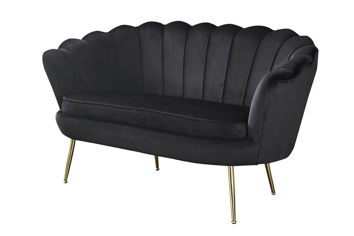 2-SITZER-SOFA in Samt Schwarz  - Goldfarben/Schwarz, MODERN, Textil/Metall (136/78/77cm) - Livetastic