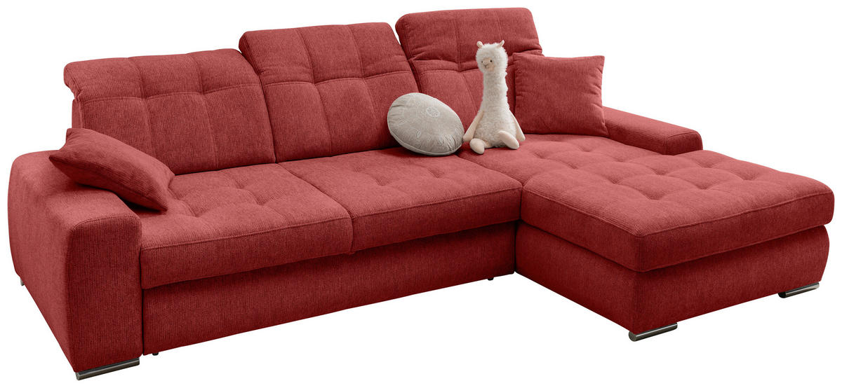 ECKSOFA Chenille Rot  - Chromfarben/Rot, Konventionell, Textil/Metall (283/186cm) - Livetastic