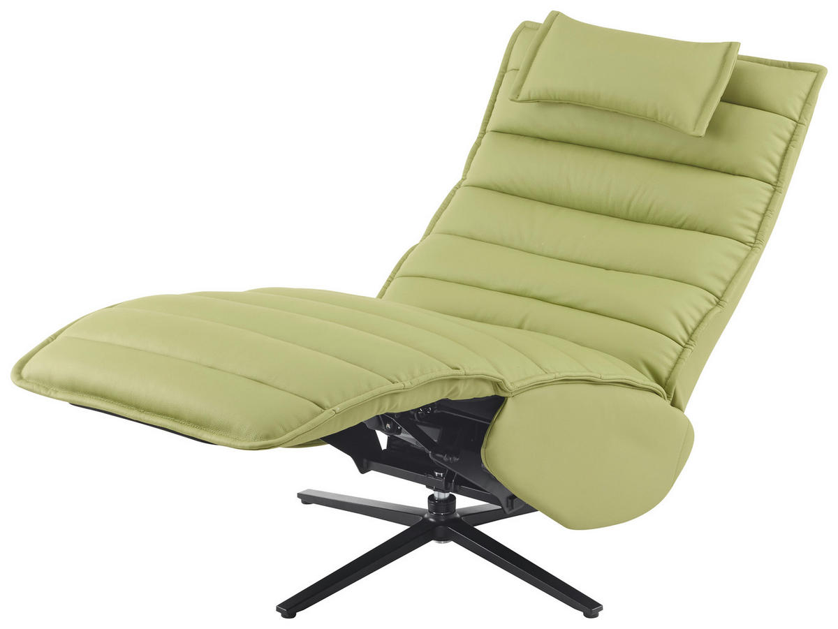 RELAXSESSEL Lederlook Echtleder Relaxfunktion, Fußteilverstellung, Nackenkissen    - Schwarz/Olivgrün, Design, Leder/Textil (68/108/84cm) - Stylife