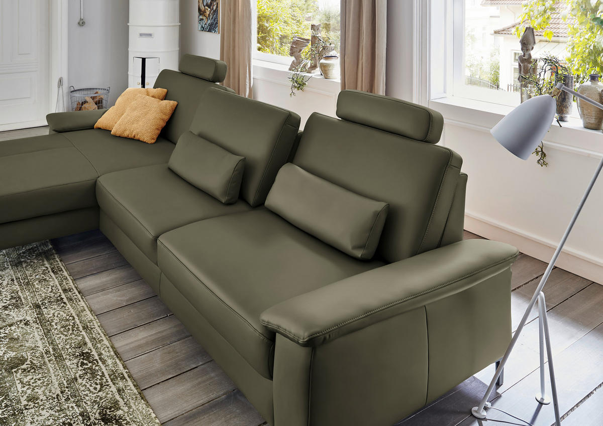 ECKSOFA Echtleder Waldgrün  - Waldgrün/Schwarz, Design, Leder/Metall (176/334cm) - Dieter Knoll