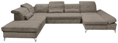 WOHNLANDSCHAFT in Mikrovelours Graubraun  - Graubraun/Silberfarben, Modern, Textil/Metall (245/350/168cm) - MID.YOU