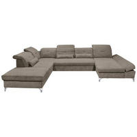 WOHNLANDSCHAFT in Mikrovelours Graubraun  - Graubraun/Silberfarben, Modern, Textil/Metall (245/350/168cm) - MID.YOU