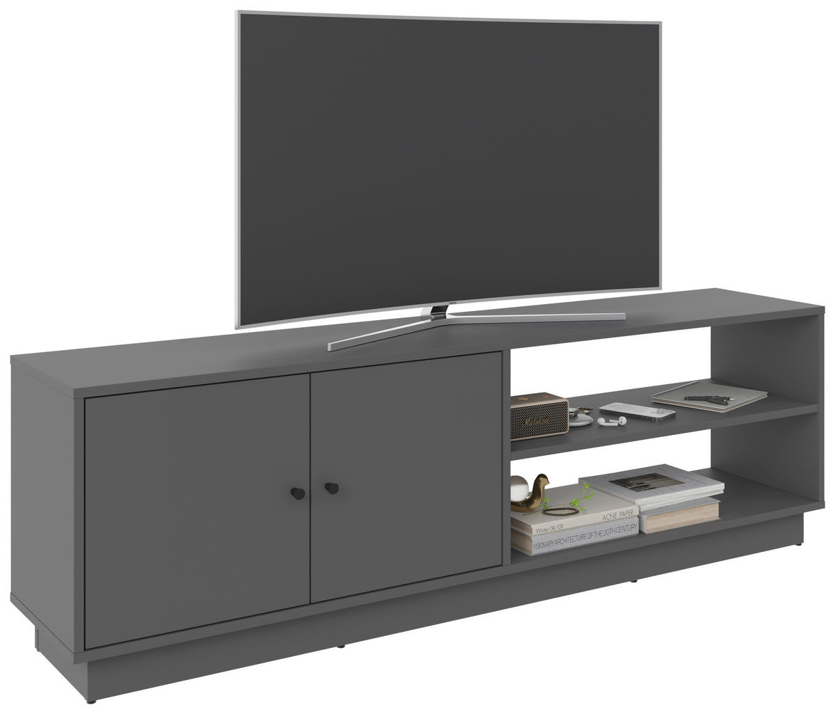 MEDIABÄNK i antracit  - antracit, Basics, trämaterial/plast (161/50/33,5cm) - Boxxx