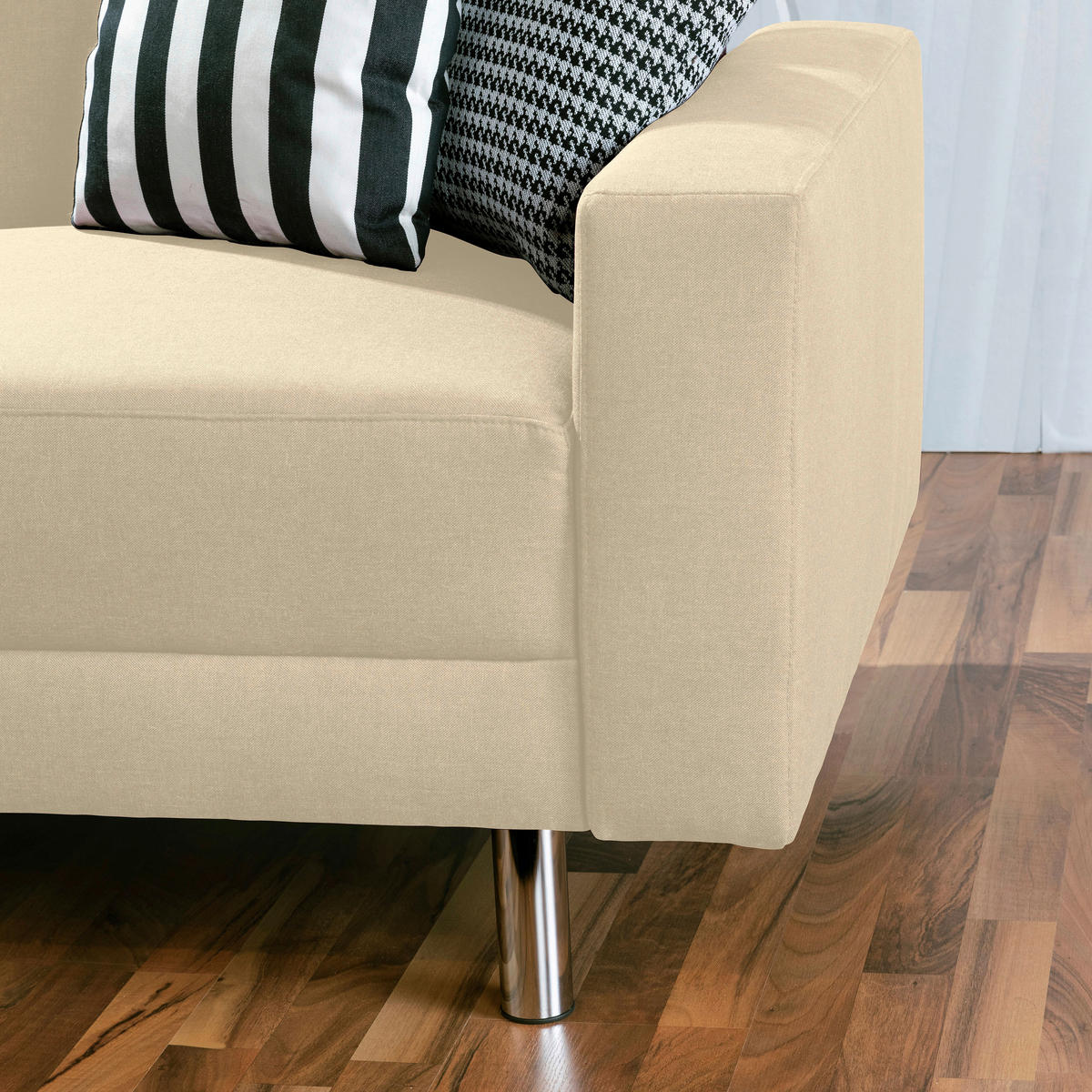 ECKSCHLAFSOFA inkl. Hocker in Beige Textil   - Chromfarben/Beige, Konventionell, Textil/Metall (152/230cm) - Max Winzer