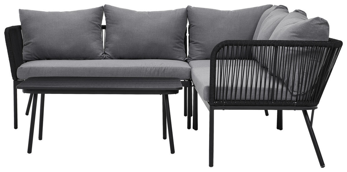 LOUNGEGARNITUR Stahl  - Schwarz/Grau, MODERN, Kunststoff/Textil (210/72/210cm) - Ambia Garden