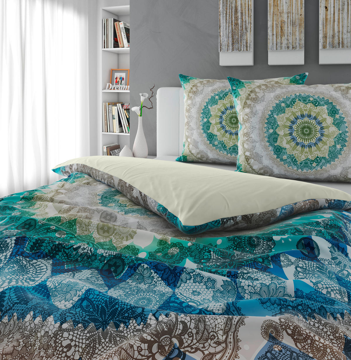 Lenjerie De Pat Cu Două Fețe 220/200 cm  - albastru, textil (220/200cm) - Novel