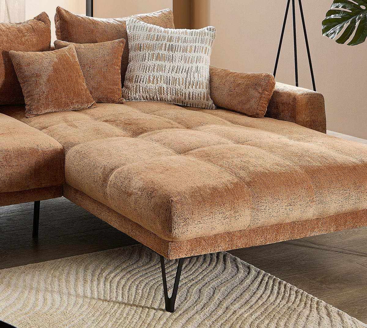 ECKSOFA Chenille Koralle  - Koralle/Schwarz, Konventionell, Textil/Metall (310/192cm) - Livetastic
