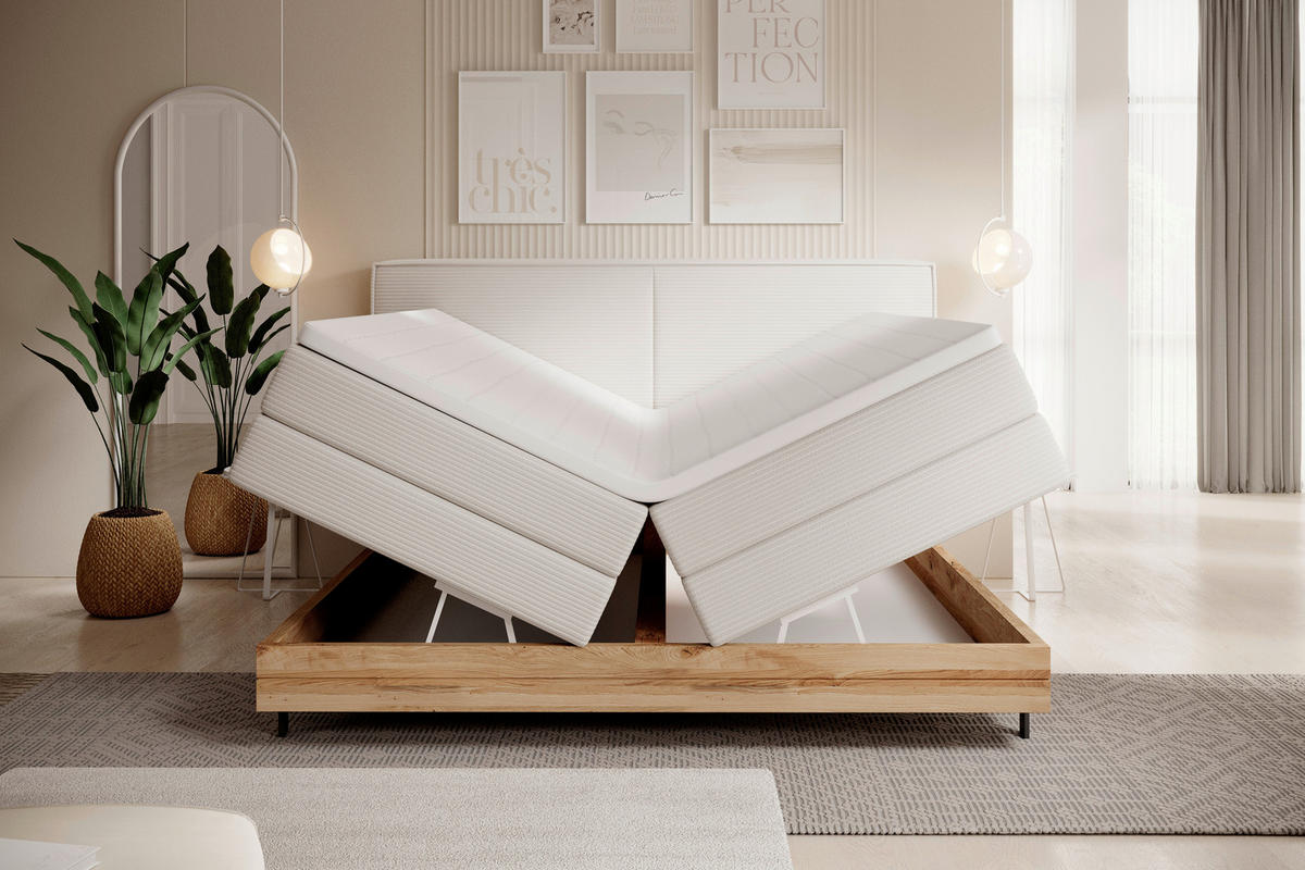 BOXSPRINGBETT 160/200 cm  in Creme  - Creme/Schwarz, Natur, Holz/Textil (160/200cm) - Valnatura