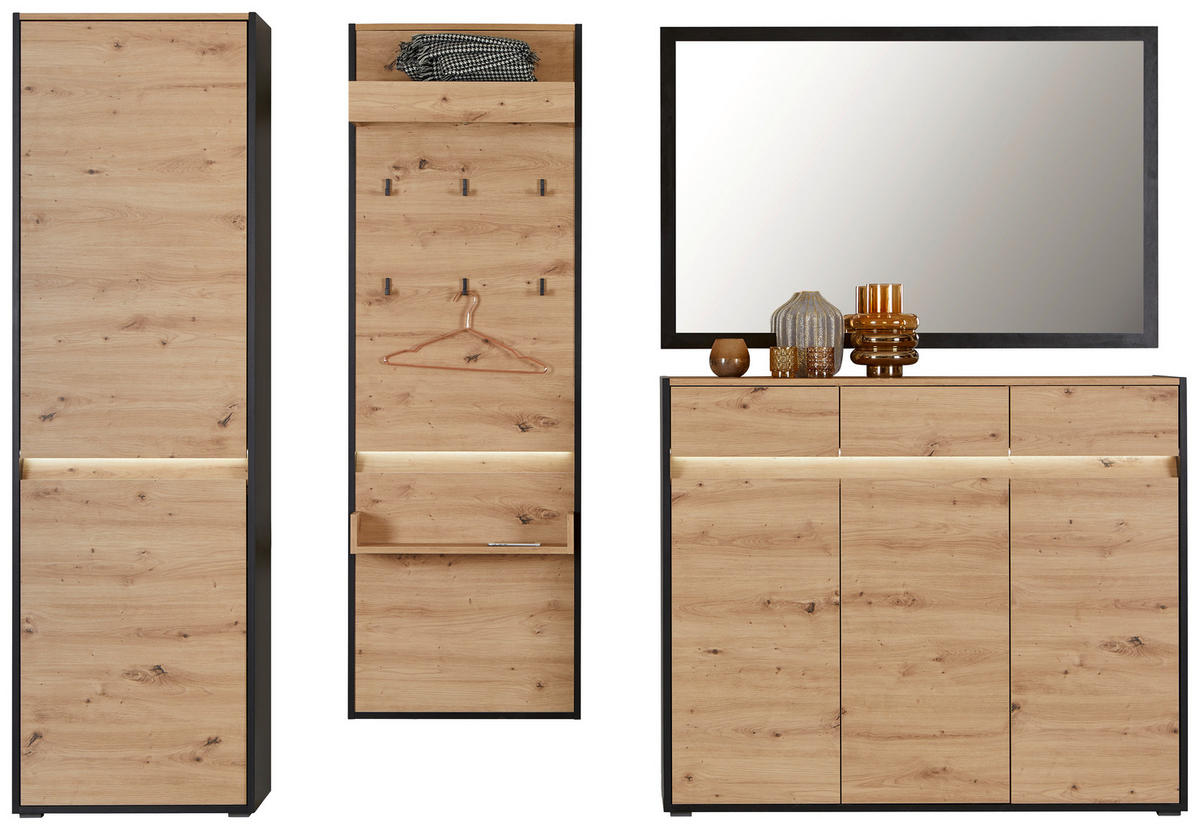 KOMMODE WELCOME  in 130,5/109/38 cm  - Schwarz/Eiche Artisan, MODERN, Holzwerkstoff/Kunststoff (130,5/109/38cm) - Boxxx