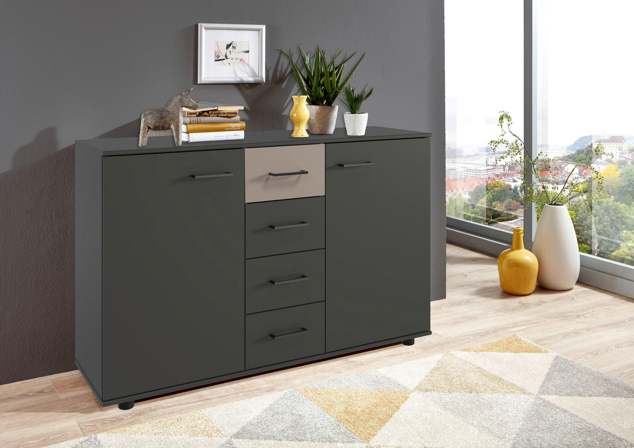 KOMMODE  in 130/83/41 cm  - Schwarz/Graphitfarben, KONVENTIONELL, Holzwerkstoff/Kunststoff (130/83/41cm) - Carryhome
