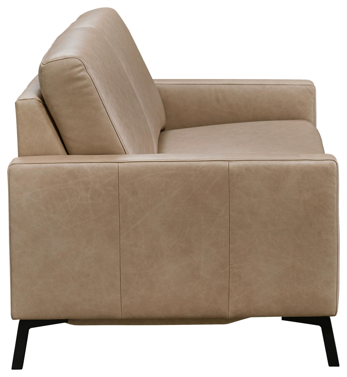2-SITZER-SOFA Taupe Echtleder  - Taupe/Schwarz, KONVENTIONELL, Leder/Metall (148/86/89cm) - Pure Home Comfort